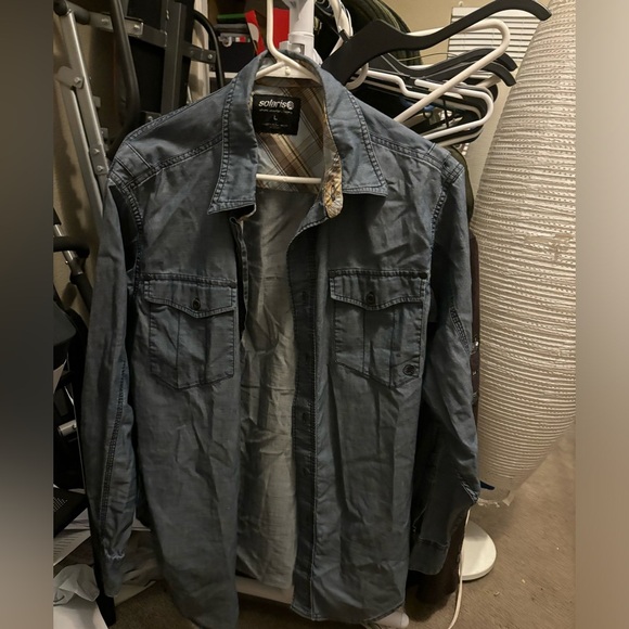 Men’s Large Solaris Longsleeve Jean Jacket NWOT 100% Cotton Blue Double Pockets - Picture 1 of 16